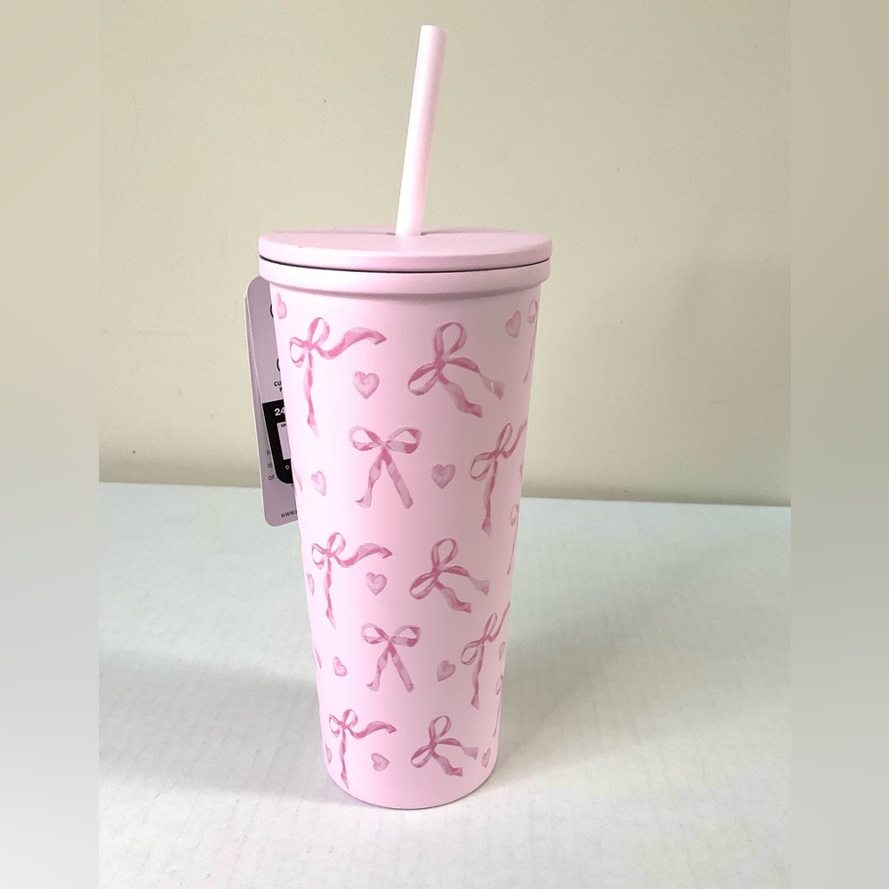 Hydrapeak Pink Tumbler and Bow Design with Straw